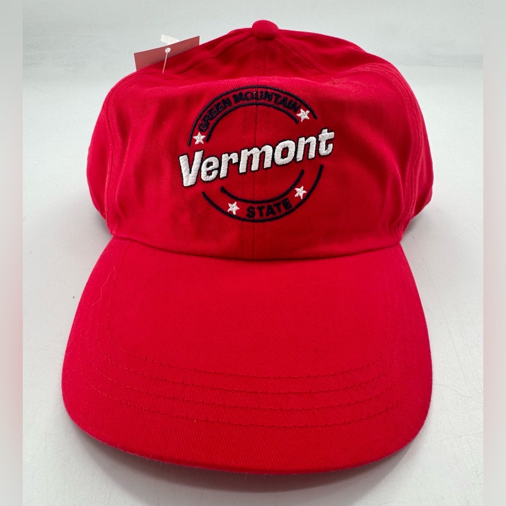 Vermont Green Mountain State Hat Baseball Cap Adj Red NEW Falcon Headwear  VTG